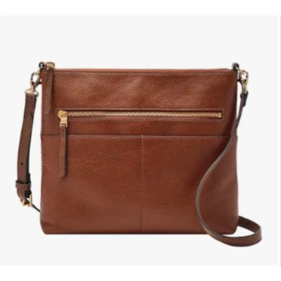 Fossil Fiona Large Crossbody Purse, Brown Genuine Leather Handbag Shoulder Bag - Picture 1 of 10